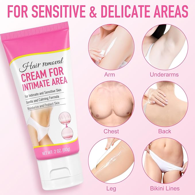 Painless Hair Removal Cream for Women, Intimate/Private Hair removal cream for body, Back & Legs, Flawless,Bikini,Armpits, For Women, All Skin Types,With Scraper & Body Oil,for All Skin Types