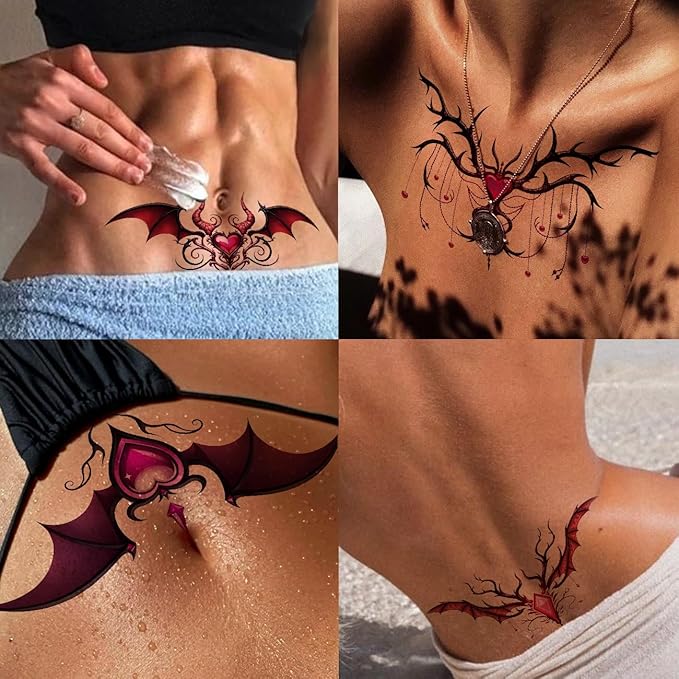 CHARLNET 24 PCS Sexy Belly Temporary Tattoos for Women Ladies - Realistic Chest Abdomen Waist Tattoos for Women Body Art