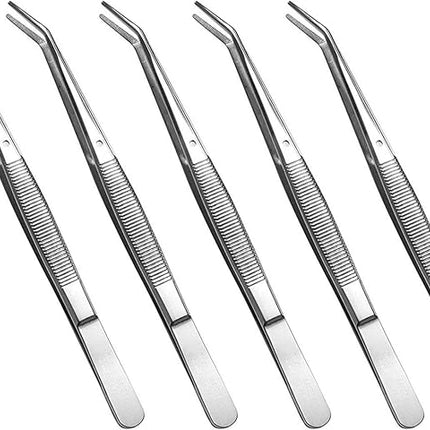 Stainless Steel Tweezers, with Curved Serrated Tip Multipurpose Sewing Machine Tweezers Forceps for Craft Repairing (5PCS)