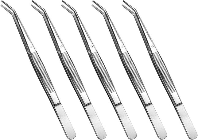 Stainless Steel Tweezers, with Curved Serrated Tip Multipurpose Sewing Machine Tweezers Forceps for Craft Repairing (5PCS)