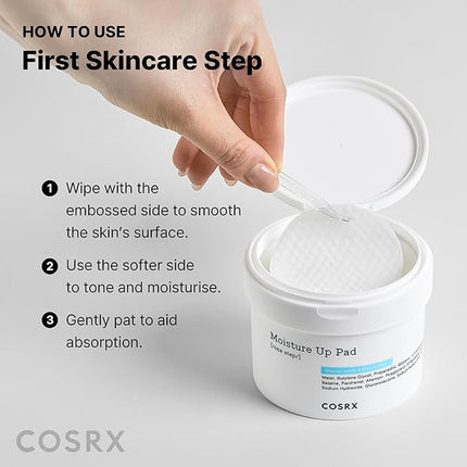 COSRX Moisture Up Pads 70 Sheets, BHA, Gentle Daily Exfoliant for Sensitive Skin, Preventing Breakouts, Moisturizing, Nourishing, Blemish Care, Korean Skin Care