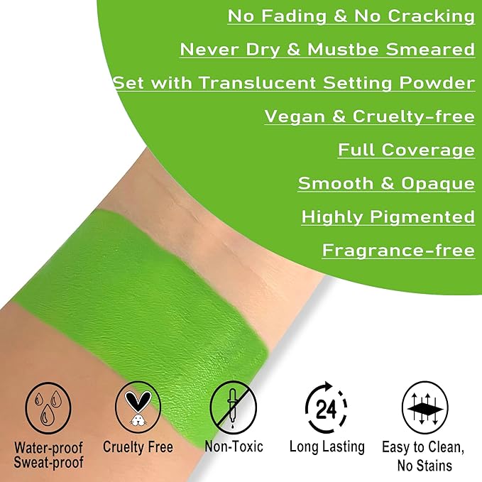 CCbeauty Light Green Face Paint Stick, Face Painting Kit, Lime Green Cream SFX Makeup Foundation, Professional Body Paint for St. Patrick's Day, Halloween Costume Party, Gamora, Shrek, Grinch Makeup