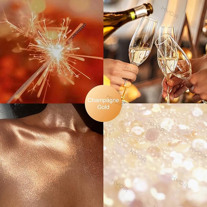 KYDA Highlighter Powder Spray, High Gloss Glitter Spray, Sparkling Powder Makeup, for Face and Body Glitter Cosmetic-Champagne Gold