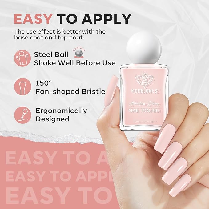modelones Pastel Pink Nail Polish, Light Pale Pink 15 ml Quick Dry Nail Lacquer Strengthener Long Last Shine Fingernail Toe Nail Art DIY Home Travel Manicure Gift for Women Girls 0.5 Fl Oz