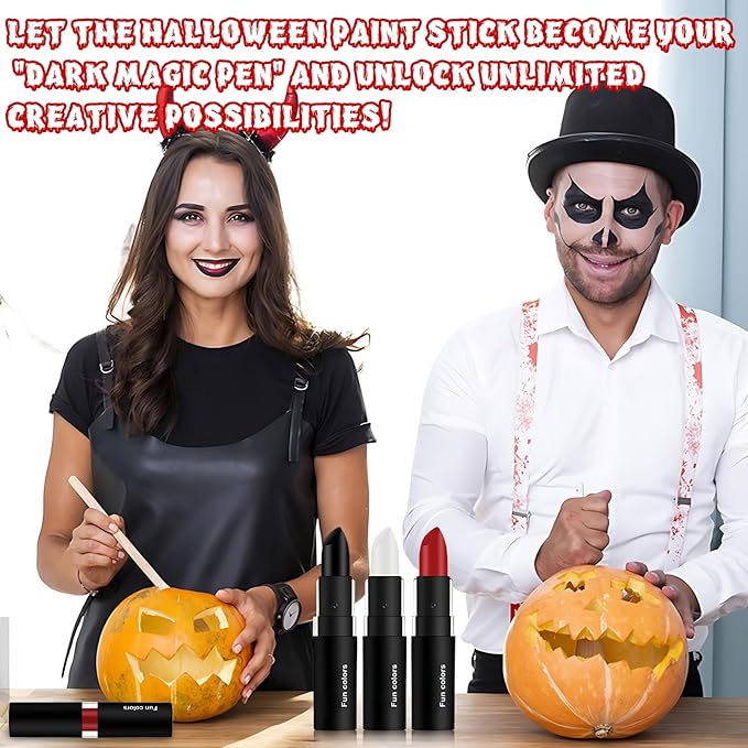 Black And Red Face Paint, Clown Make Up,Halloween Clown Black White Red Face Body Paint Stick Cream for Skeleton Vampire Skull Cosplay Special Effects Costume Sfx Halloween Makeup Kit