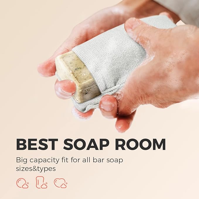 ZOMCHI 2 Pieces of Soap Bags with Gentle Roughness, Soap Savers for Bar Soap, Body Scrubbers for Use in Shower, Soap Exfoliating Bag