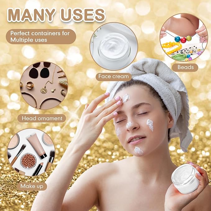 Patelai 4 Pieces Round Wide-mouth Leak Proof Plastic Container Jars with Lids for Travel Storage Makeup Beauty Products Face Creams Oils Salves Ointments DIY Making(8 Ounce,Gold)