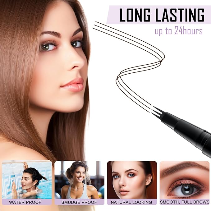 LAVONE Eyebrow Pencil, 2-In-1 Waterproof Eyebrow Pen, with 3 Tip Microblading Eyebrow Pen and Ultra-Precise Brow Pencil, Dual-ended Eyebrow Brush, for Eyebrow Makeup - Dark Brown