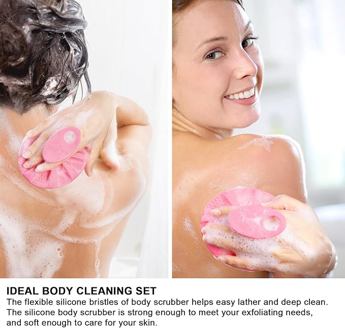 INNERNEED Soft Silicone Body Cleansing Brush Shower Scrubber, Gentle Exfoliating and Massage for All Kinds of Skin (Pink)