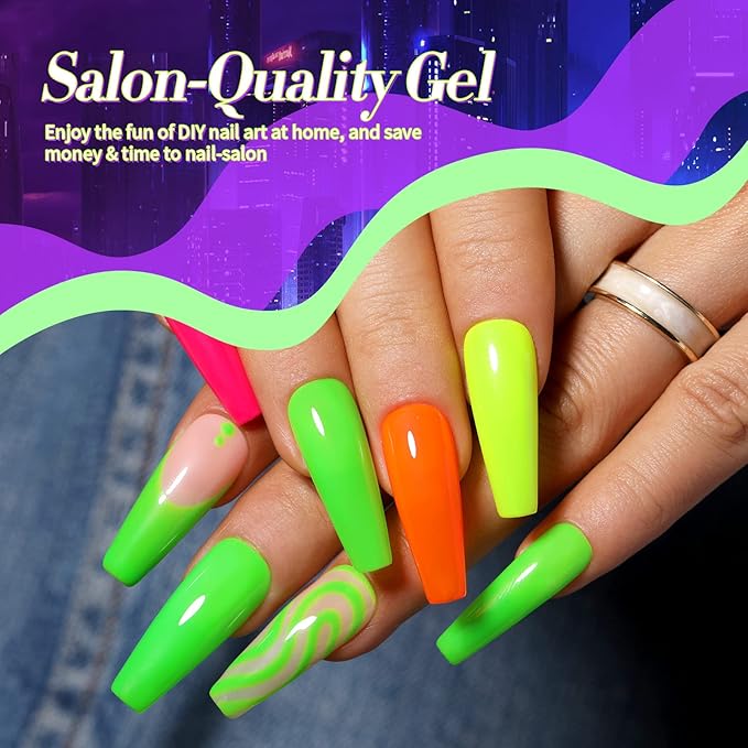 Born Pretty Neon Gel Nail Polish Set 6 Colors Halloween Luminous Glow in Dark Gel Polish Fluorescent Orange Hot Pink Blue Yellow Green Purple Gel Nail Polish Set 7ML