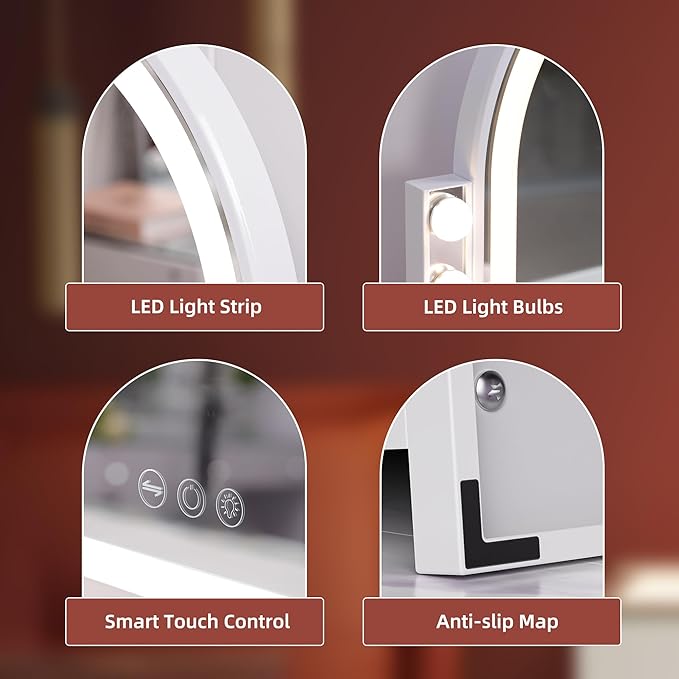 VANITII Hollywood Vanity Mirror with Light Strip and 12 Bulbs 18.1"x23.4" LED Arched Makeup Mirror with 3 Color Modes Lighted Makeup Mirror with 10X Magnification for Dressing Room