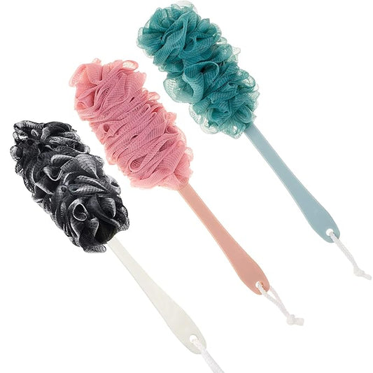 Back Scrubber for Shower,Loofah Long Handle Bath Body Brush,Soft Nylon Mesh Sponge for Shower,Loofah On a Stick for Men Women,Exfoliating Scrub Cleaning Luffa for Elderly (3Pack-NewMix)