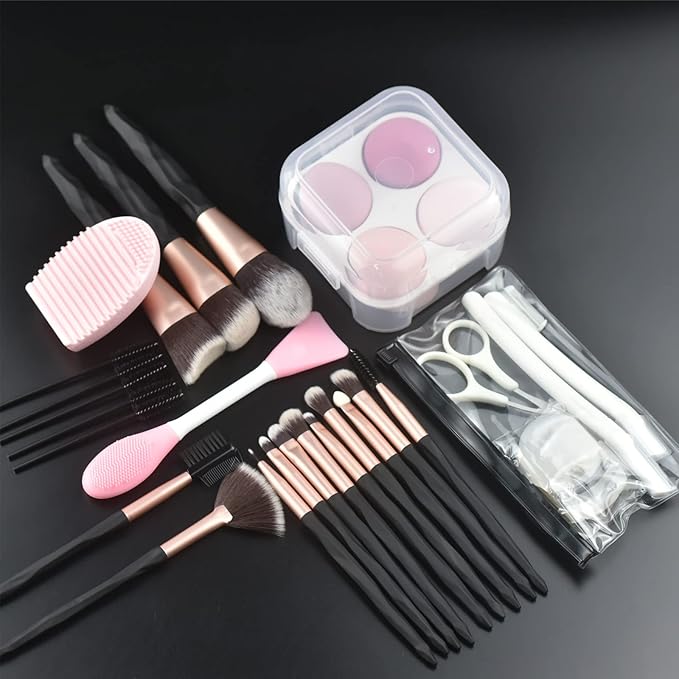 111 30Pcs Black makeup brushes and makeup sponges makeup tool set makeup brushes set natural synthetic eye shadow foundation make-up facial mixed powder blusher concealer eye makeup brush set