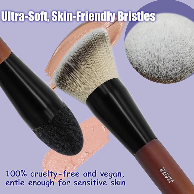 Double Ended Foundation Brush & Blending Brush for Makeup, Soft, Dense Bristles for Sensitive Skin, Duo Blush Brush for Liquid, Powder, Cream, Blending, Buffing–Travel-Friendly, Kabuki Makeup Brushes