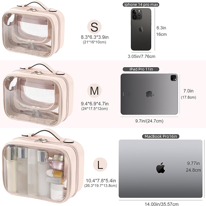 Veki Transparent Makeup Bag Travel Cosmetic Bags Case Waterproof Toiletries Bag Large Capacity Open Storage Bags Organizer With Zipper, Portable Make Up Organizer for Women and Girls
