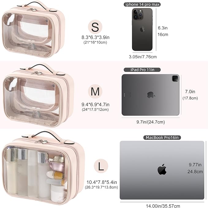Veki Transparent Makeup Bag Travel Cosmetic Bags Case Waterproof Toiletries Bag Large Capacity Open Storage Bags Organizer With Zipper, Portable Make Up Organizer for Women and Girls