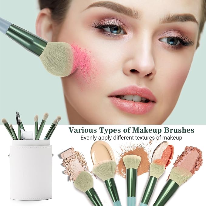 Professional Makeup Brush Set, LUXBRU 20PCs Makeup Brushes with Foundation Eyebrow Blending Concealer Blush Eyeshadow Contour Powder Brush, Make Up Brushes Kit with Travel Case & 2 Powder Puff-Green