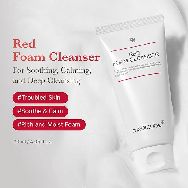 medicube Facial Cleanser Red Foam Cleanser | Daily Gentle Cleansing Foam for Sensitive & Troubled Skin | Deep Cleansing Impurities & Excess Sebum Control | Korean Skincare, 4.23 oz