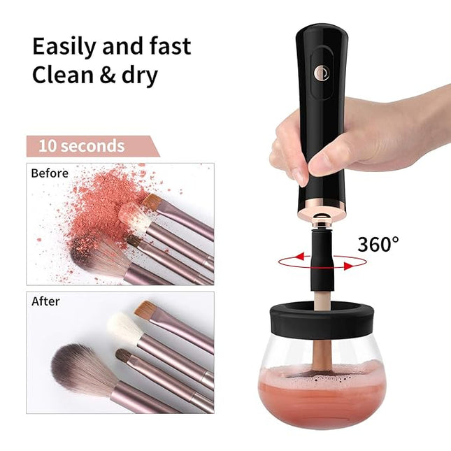 Senbowe Upgraded Makeup Brush Cleaner and Dryer Machine, Electric Cosmetic Automatic Brush Spinner with 8 Size Rubber Collars, Wash and Dry in Seconds, Deep Cosmetic Brush Spinner for All Size Brushes