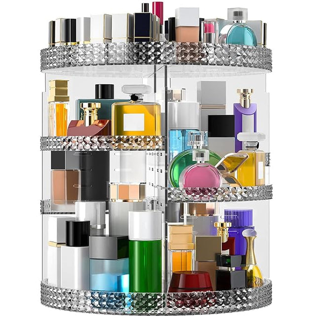 Rotating Makeup Organizer Countertop, Acrylic Makeup Storage Organizer Round, Large Cosmetic Organizer 7 Layers Large Capacity, Fits Makeup Brushes, Lipsticks, Bathroom, Vanity, Gray