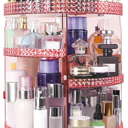 360 Degree Rotating Makeup Organizer, Extra Large Capacity Perfume Holder, Removable 7 Layers Cosmetics Organizer, Make Up Organizer For Countertop Storage Skincare or More (Pink)