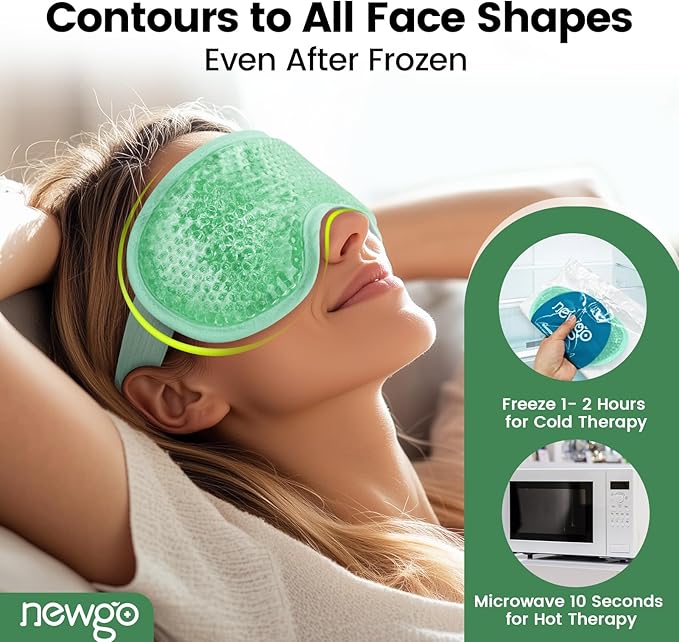 NEWGO Cooling Eye Mask for Puffy Eyes, Cold Eye Mask Eye Ice Pack for After Eyes Surgery, Tension Stress Relief, Itchy Eyes, Headaches, Dark Circles - Blue (Green)