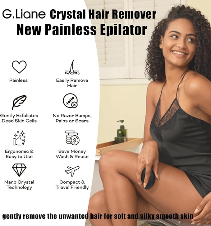 Crystal Hair Eraser,Upgraded Painless Crystal Hair Remover,Effective Nano Glass Hair Removal Device and Skin Exfoliation,Body Epilator for Women and Men(Black)