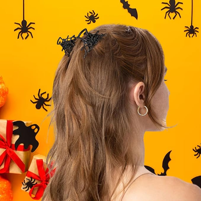 5 Pcs Halloween Hair Claw Clips Hair Accessories for Women Girls, Gothic Black Gold and Silvery Metal Spider Small Size Catch Clips for Hair Styling Tool Holiday Gifts