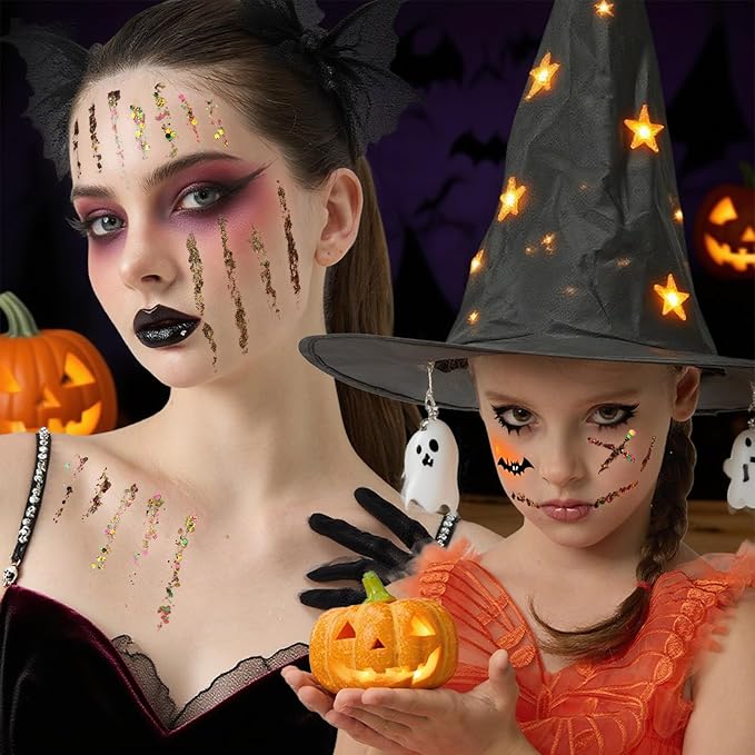 Teenitor Body Glitter Face Glitter for Halloween Makeup, Gold Purple Green Mixed Festival Glitter, Hair Glitter Gel for Halloween Rave Festival, Mardi Gras Glitter for Women Kids