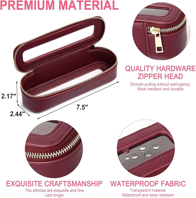 Pinkmik Travel Clear Makeup Bag with Brush Bag Portable Cosmetic Bag Case Transparent Toiletry Bag Cosmetic Organizer Storage Bag for Women (X/Burgundy, L+SLIM)