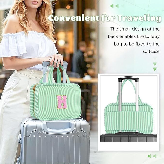 Personalized Friend Birthday Gifts - 3 Pieces Toiletry Makeup Bag Cosmetic Bags for Women Travel Make up Bag with Small Makeup Bag Wedding Bridesmaid Gifts for Women - Green H