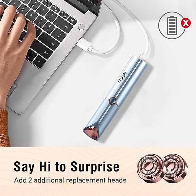 Facial Hair Remover for Women, Rechargeable Face Shavers for Women,Included 2 x Replacement Heads, Upper Lip, Chin, Face Hair Remover Peach Fuzz Remover