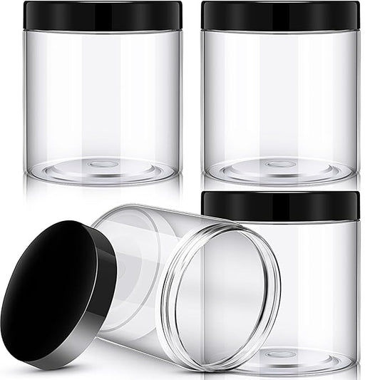 Patelai 4 Pieces Round Wide-mouth Leak Proof Plastic Container Jars with Lids for Travel Storage Makeup Beauty Products Face Creams Oils Salves Ointments DIY Making(16 Ounce,Black)