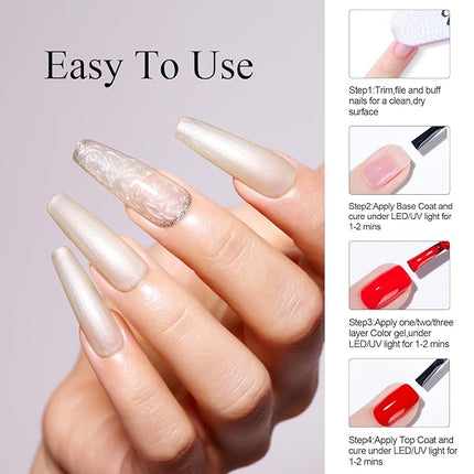 Imtiti Pearl Milky Gel Nail Polish, 15ml Light Creme Shimmer Glitter Soak Off LED Nail Gel Polish Nail Art Starter Manicure Salon DIY at Home 1 Pcs