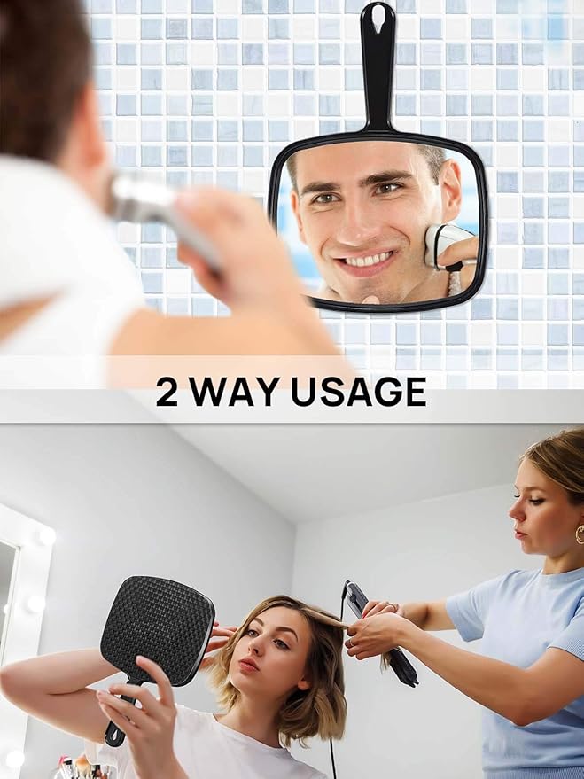 OMIRO Hand Mirror, All Black Handheld Mirror with Handle, 6.6" W x 9.3" L, Pack of 3