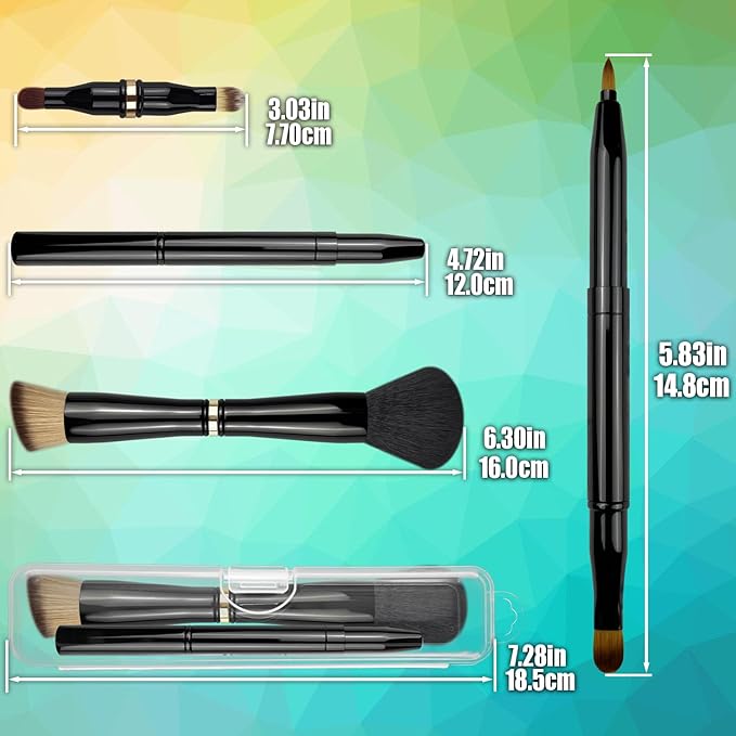 2 Pack 4 in 1 Makeup Brush Set, Retractable Lip Brush for Lipstick, Powder Foundation Brush, Concealer Brush, Eyeshadow Brush, Lip Brush Applicator, Double Ended Makeup Brush for Liquid, Cream, Powder
