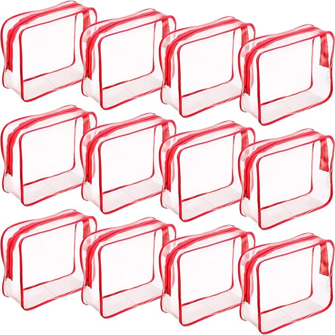Weewooday 12 Pieces Clear Makeup Bags Cosmetic Storage Bags PVC Zipper Pouches Travel Waterproof Makeup Plastic Case for Women Organizing Toiletries Traveling Bathroom