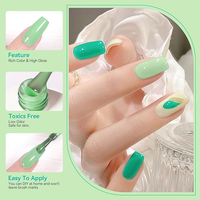 Born Pretty Green Gel Nail Polish, Christmas Carnival Evergreen Gel Nail Polish Set, Glitter Green Sparkle Gel Polish Nail Art Varnish Manicure Collection St. Patrick's Day 6PCS