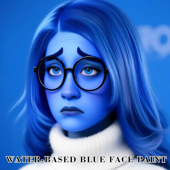 White Blue Face Body Paint with Sponges,1.01oz/pc Water Based Dark Blue Face Painting Kit for Avatar Smurf Mystique Cosplay Makeup,Halloween SFX Makeup Body Paint for Adults and Kids