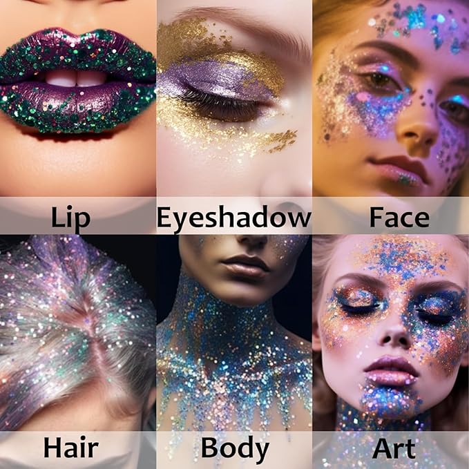 UCANBE Silver Body Glitter Stick for Singer Concerts Music Festivals, Face Glitter Makeup for Face Body Hair Eyes & Lips, Chunky Glitter Sparkling Mermaid Sequins for Women 1.2OZ