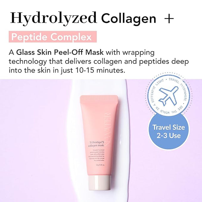 NOWATER Collagen Wrapping Mask, Elasticity Improving, Hydrating, Firming - Hydrolyzed Collagen & Peptide, Glass Skin Peel Off Mask, Korean Skincare for Face (2.4 fl.oz) (0.81 Fl Oz (Travel size))