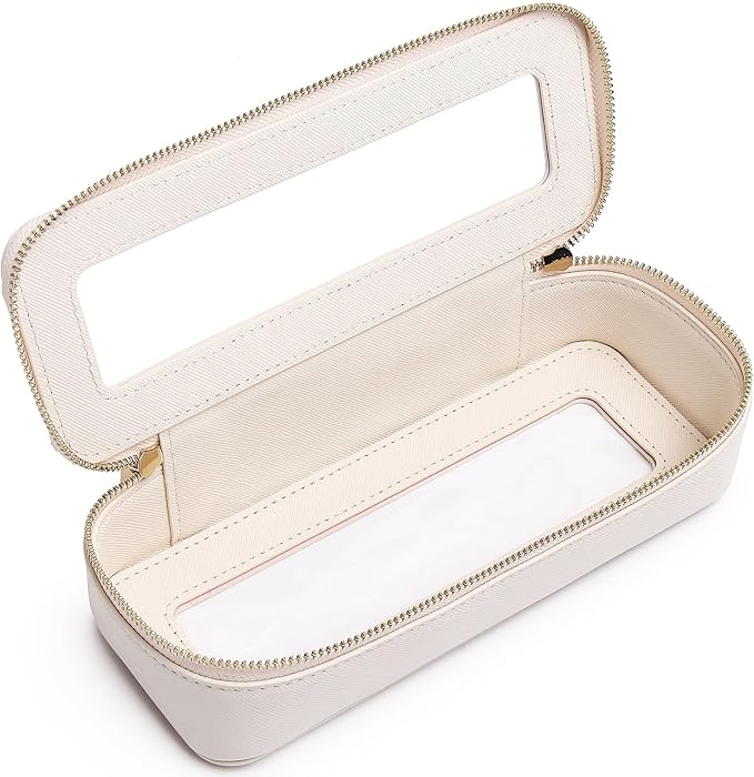 Pinkmik Makeup Brush Bag Slim Clear Makeup Bag Transparent Travel Cosmetic Case & Toiletry Bag with Zipper Small Beatuy Makeup Bag Purse Organizer for Women (Beige, SLIM)