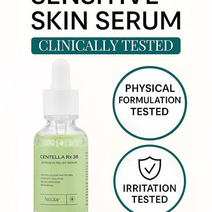 Centella Asiatica Serum Korean - Redness Corrector for Face - 38% Cica Leaf Water and Madecassoside - Ph Balanced - Barrier Support - Lightweight Calming - Rosacea Skincare Serum - Centella Ampoule