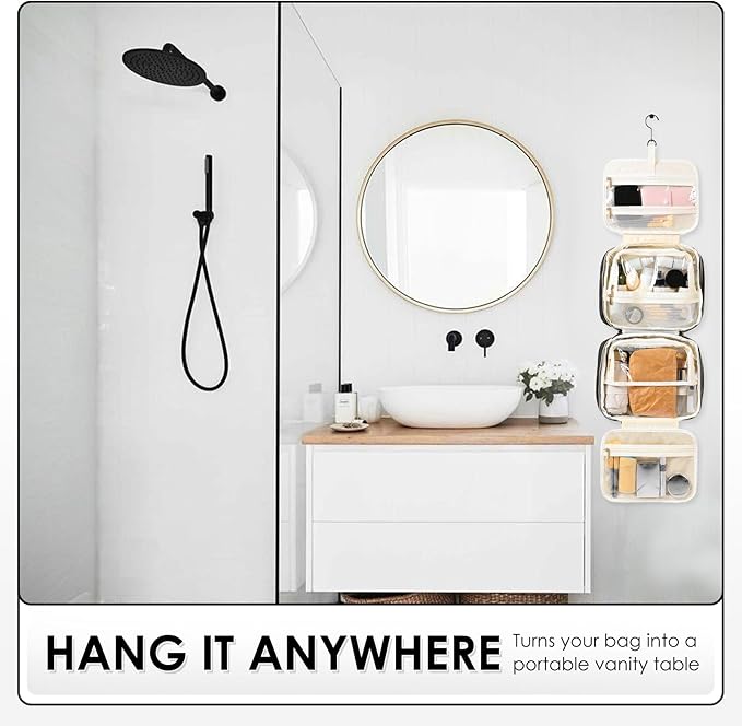 Travel Toiletry Bag Hanging Toiletry Bag for Women Water-resistant Cosmetic Makeup Bag for Full Sized Travel Essentials Must Have (Black)