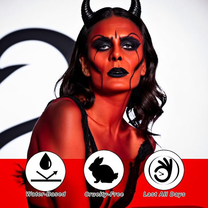 Black White Red Face Body Paint 1.01 oz/pc with 3 Sponges,Water Based Face Paint Kit for Clown Joker Devil Vampire Skeleton Cosplay Makeup,Halloween SFX Makeup Cream Face Painting,3.03 oz