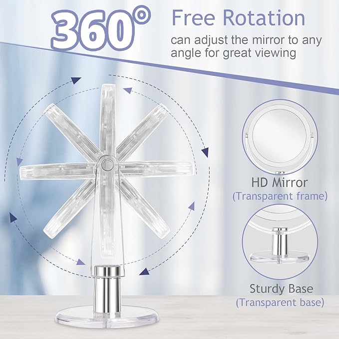 Vanity Makeup Mirror with Stand, 1X/15X Magnification Double Sided 360 Degree Swivel, Portable Table Desk Counter top Magnifying Mirror, Tabletop Bathroom Shaving Mirror, 6.25 Inch