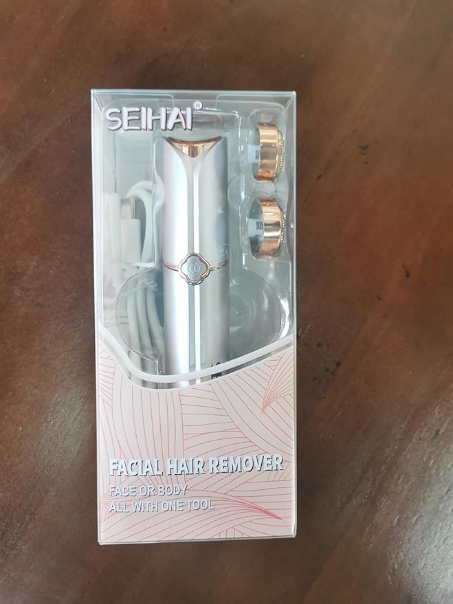 Facial Hair Removal for Women, Electric Painless Rechargeable Facial Hair Remover for Face, Lip, Chin with 2 Replacement Heads