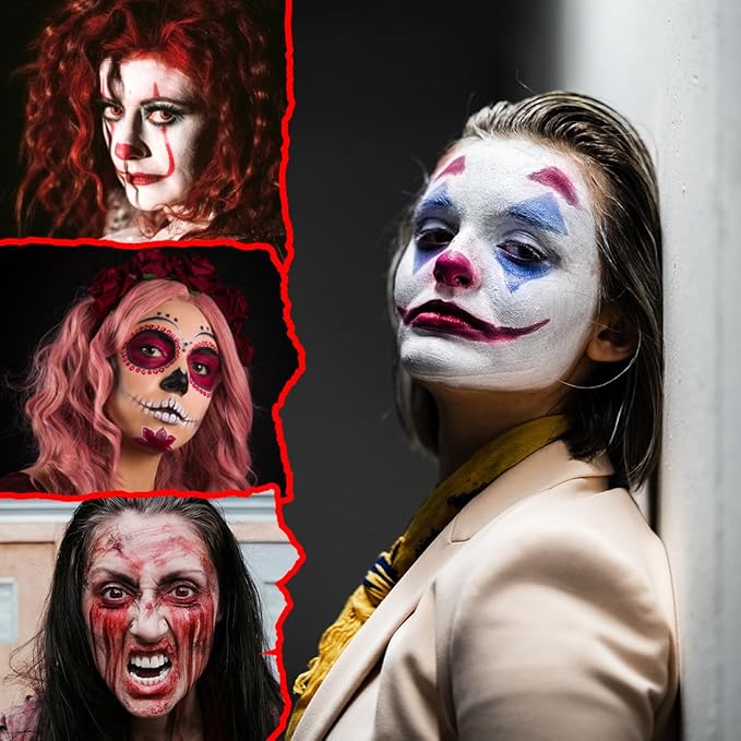 Depvision SFX Makeup Kit Halloween Makeup Set Professional Face Body Paint Special Effects Makeup Set with Fake Blood Temporary Tattoo Hair Chalk Oil Body Paint Sponges Brushes for Halloween Party