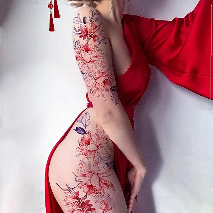 Large Temporary Tattoos Women Temporary Neck Tattoos Temporary Realistic Flower Chest Tattoo for Adults (Temporary Tattoos Sticker 17)