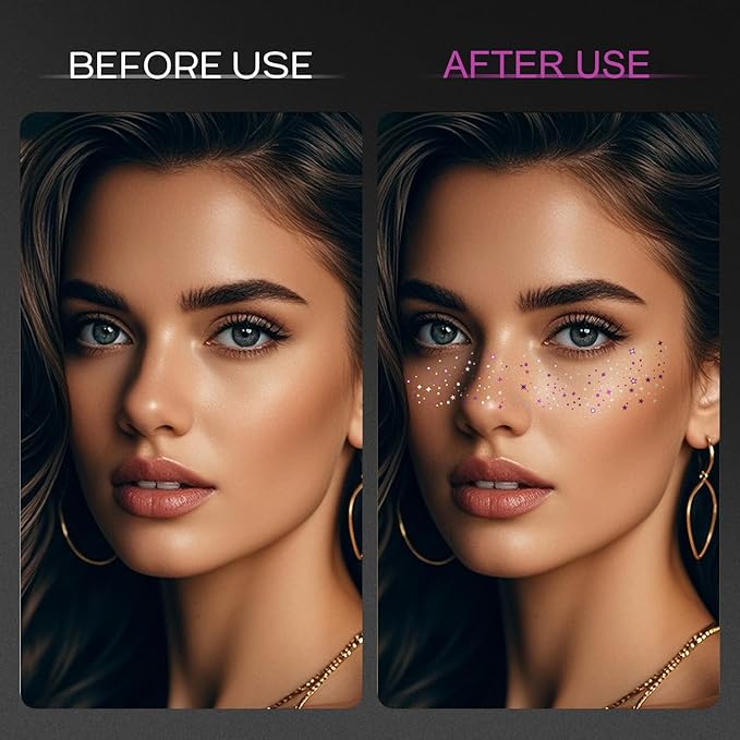 20 Pcs Purple and Silver Face Makeup Patches, Purple-silver Glitter Freckles, Halloween Glitter Freckles Face Tattoo, Waterproof Face Sparkle Freckles, Long-Lasting 48h Freckles for Women